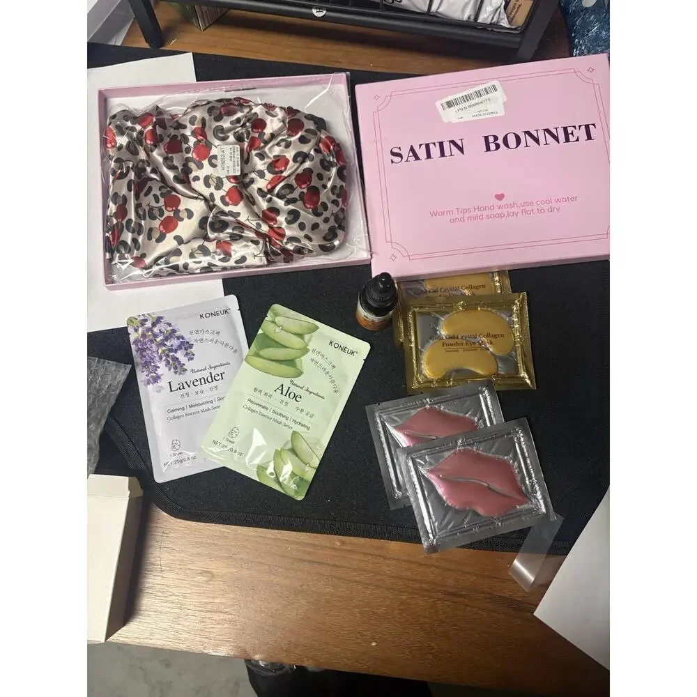 Luxury Satin Bonnet Self Care Spa Gift Set Masks Lip Care & Beauty Oil